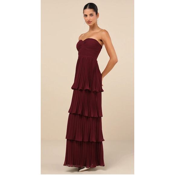 Lulus Seriously Sensational Plum Purple Strapless Tiered Maxi Dress Size S - Picture 7 of 9